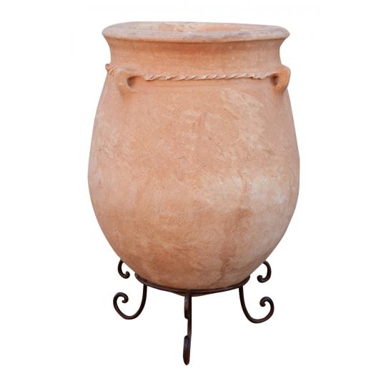 mediteran terracotta kvetinac cerveny s podstavcom kovane zelezo zahradna dekoracia vaza dekoracia amfora s uchami terracotta vintage zahradna dekoracia.jpg